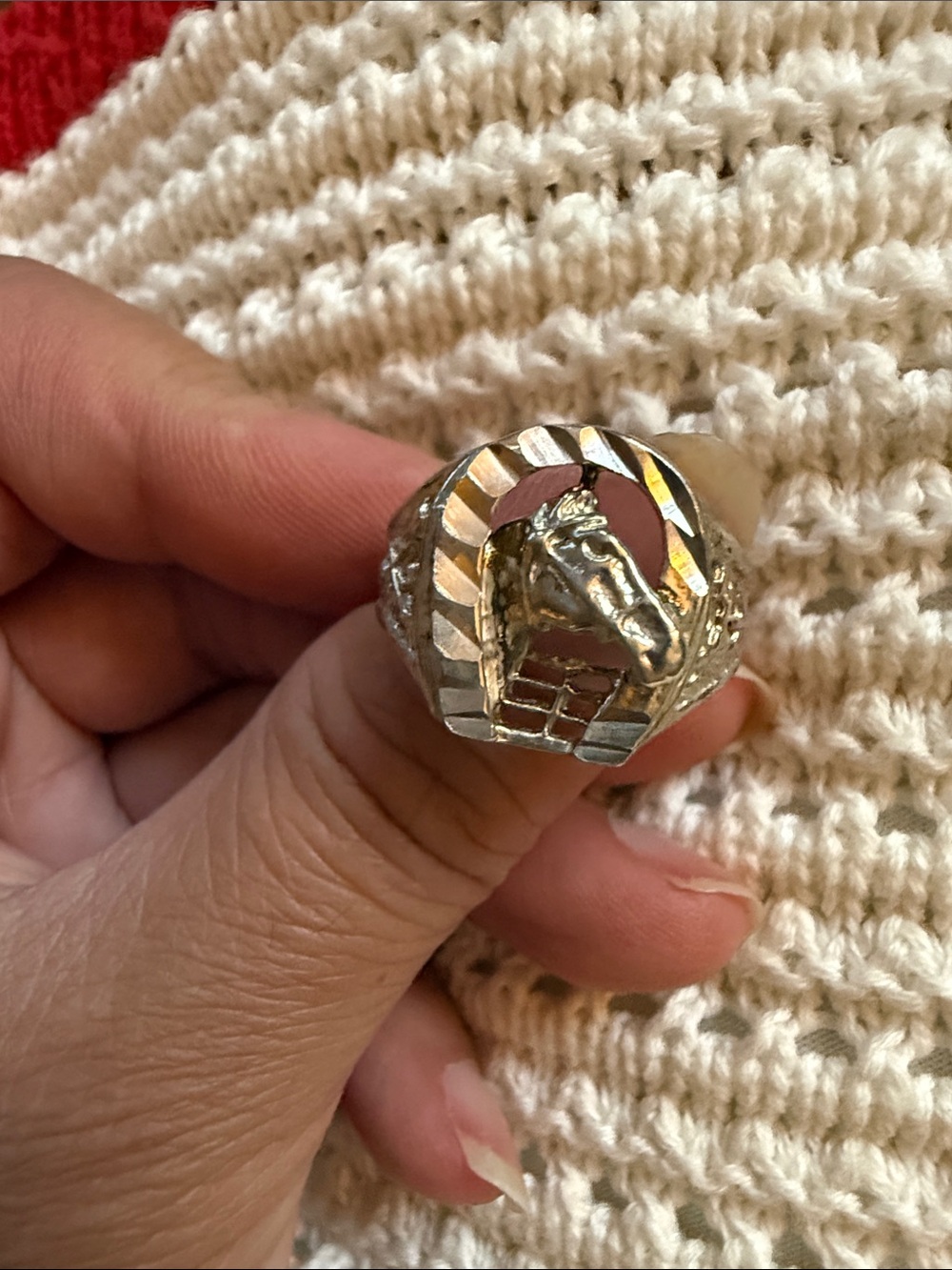 Vintage sterling silver Horse Head Signet equestrian Ring - Silver NOS